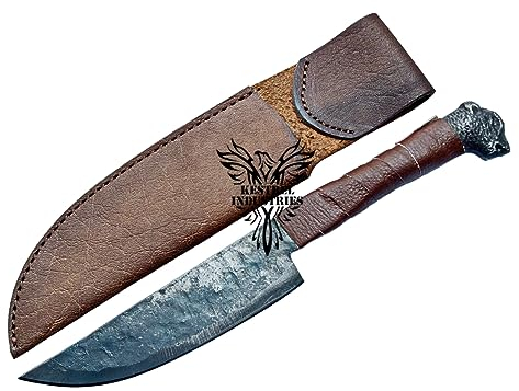 Kestrel Industries - Carbon Steel Kitchen Chef Knife - Handmade Full Tang Chef Knife with Leather Sheath - KI-787, Brown