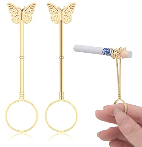 3 Stück Zigarettenhalter Ring Clip für Frauen Männer, Elegant Schmetterling Finger Halter Ring Rauchen, Stilvolles Geschenk für Frau und Gentleman, 0,67 Zoll (Gold Schmetterling)