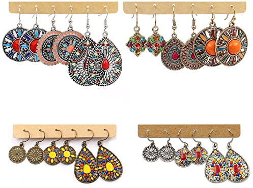 12 Paare Damen Böhmische Ohrringe, Vintage Baumeln Ohrringe, mit Bunten Quasten, für Damen und Mädchen, als Geschenkdekoration