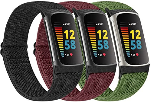 Huamanlou Elastic Sport Strap Compatible with Fitbit Charge 6 Strap/Fitbit Charge 5 Strap Women Men, Soft Adjustable Breathable Nylon Replacement Wristband for Fitbit Charge 6/Fitbit Charge 5
