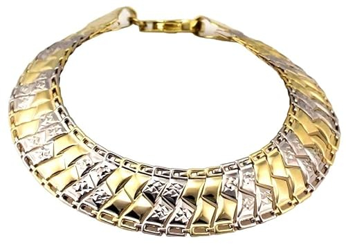 Sapphir Armband Echt Gold 333 Bicolor Gelbgold Weißgold - modernes Damenarmband 8 Karat 333 - Armkette 19 cm Creolen italienisch Massivgold -Elegantes Design Goldarmband -inklusive Zwei Luxusgeschenke