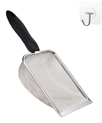 FIRSAL Kleine Edelstahl-Katzenstreuschaufel, feinmaschiges Metall, Reptilienstreu, Reinigungsschaufel, antihaftbeschichtetes Metall, Streuschaufel, feiner Sandstreuschaufel (Loch: 2 mm/feiner