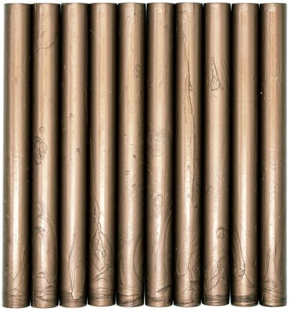 KEALS Packung mit 10 Wachsstangen für Siegelstempel, zum Versiegeln mit Klebepistole, Vintagewachs für Hochzeitseinladungen, Karten, Briefe und Verpackungen, bronzefarben