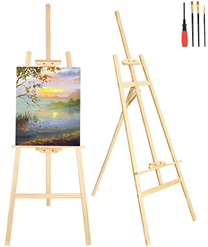 Zawaer 175 CM Caballete de Madera Plegable para Pintura Profesional, Lienzo Plegable y con Altura Ajustable para Niños y Adultos
