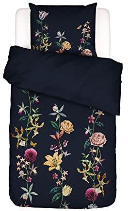 ESSENZA Bettwäsche Feda Nightblue,135x200 + 1x 80x80 cm, 100% Baumwollsatin, Blumen