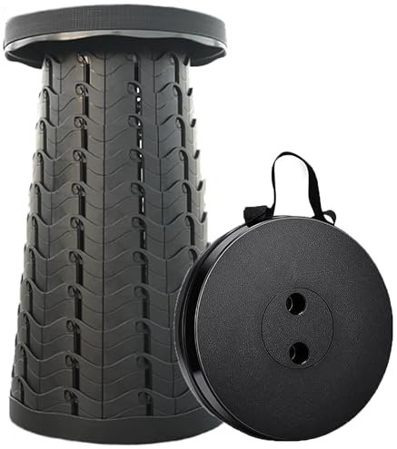 MKBK Telescopic Stool Camping Stool Folding seat Light and Sturdiness, Collapsible Stool for Camping Fishing Hiking BBQ, Indoor Stool and Outdoor Stool (Black) (A01)