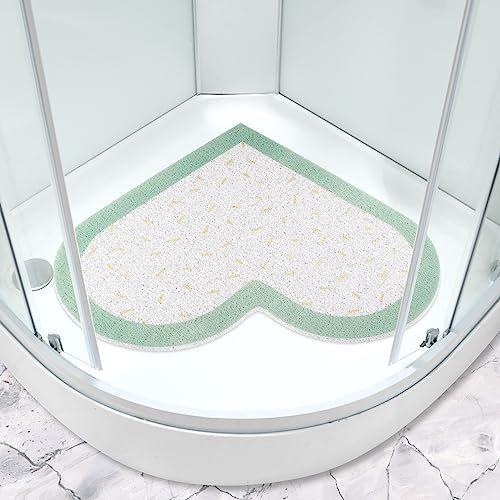 MACUNIN Tappetino da doccia angolare, 60x60 cm, antiscivolo, antimuffa, in luffa, tappetino da bagno per interno doccia con quadrante curvo, texture morbida, tappetino da bagno lavabile, MA511, Verde