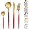 Pleafind cuberteria, cubiertos 24 piezas para 6 personas, juego de cubiertos acero inoxidable, set cubiertos, cuberteria oro e rojo, cubiertos con cuchillo, tenedor, cuchara, apto para lavavajillas