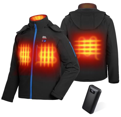 KEMIMOTO Beheizbare Jacke Herren, Heizjacke mit 4 Heizzone, Heizweste mit 9600 mAh Powerbank 3 Einstellbare Heizstufe, Eletriksche Beheizbare Weste mit USB,für Skifahren, Motorradfahren, Outdoor