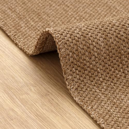 DAPHNE HOME DECOR Alfombra de yute, lavable a máquina, para interiores y exteriores, jardín, cocina, dormitorio, comedor y sala de estar, apta para mascotas y niños, alfombra tejida (marrón claro,
