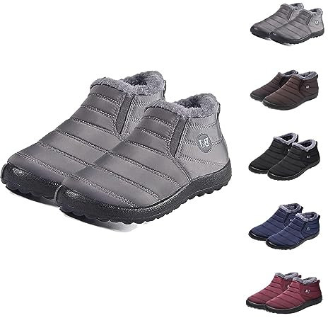 Boojoy - Stivali invernali, antiscivolo, per donne e uomini, per camminare, per attività all'aria aperta, foderati in pelliccia, caldi, grigio, 38 EU