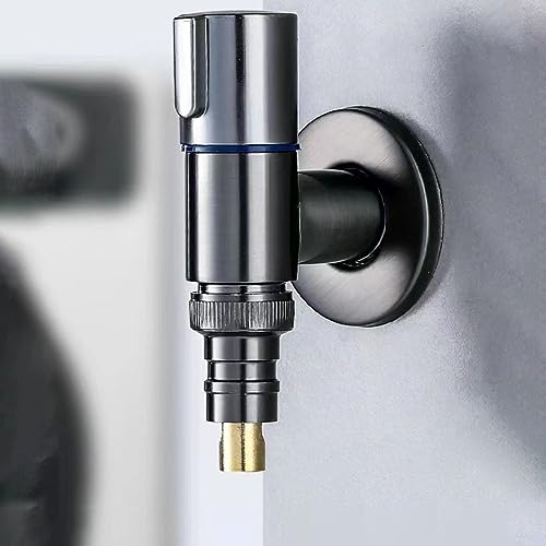 Valvola ad angolo per lavatrice, 1/2 in acciaio, rubinetto per lavatrice con arresto dell'acqua ad apertura rapida, raccordo a parete, nero e grigio