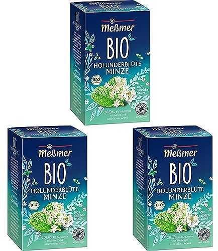 Meßmer Bio Holunderblüten Minze | 100% natürliche Zutaten | 20 Teebeutel | Vegan | Glutenfrei | Laktosefrei (Packung mit 3)
