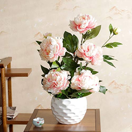 Ensemble de fleurs artificielles en pot de pivoines artificielles, bouquet de fleurs en soie pour la maison, le salon, la table à manger, décoration florale de fête de mariage (rose t) (Champagne t)