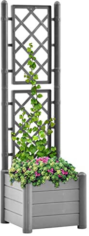 ARKEM Jardinera con Enrejado PP Jardineras Exterior Grandes Gris Piedra Huerto Vertical 43x43x142 cm