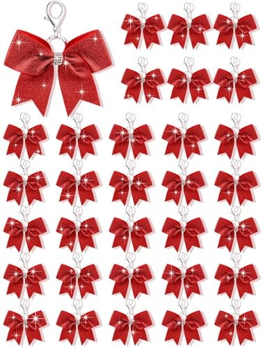 Tondiamo Cheer Bow Keychain Cheer Keychain with Rhinestones Cheerleader Keyrings for Teen Cheerleading Sports Accessory, Rot glitzernd