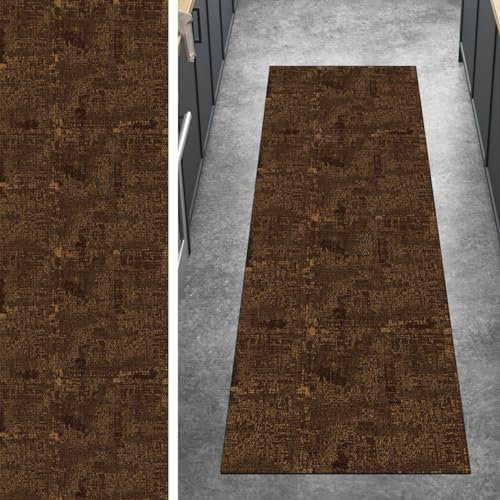 Ymural Teppich Läufer Flur rutschfest Küchen 110x240CM Braun Lang Waschbar Abstrakt Meterware Kurzflor Polyester Korridor Schlafzimmer, Anpassbar