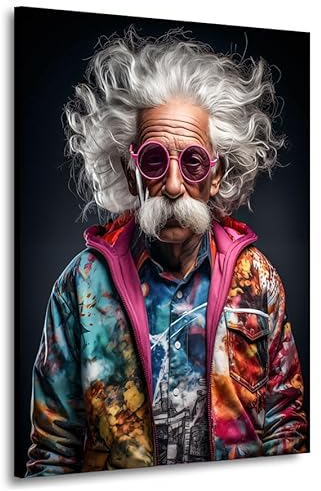 Kunstgestalten24 | Albert Einstein Hipster Style Wandbild | Leinwandbild mit Echtholz-Keilrahmen | Wandbild Gemälde Kunst Art | Hochwertige Kunstdrucke | XXL Bilder auf Leinwand | 60x80x2cm