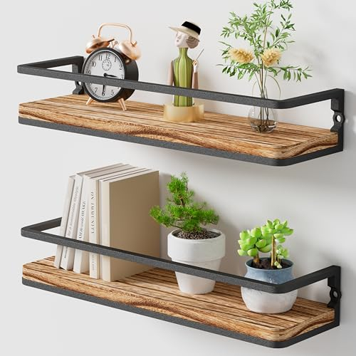 AFAjwsc Wandregal Holz und Metall, Regale Wand 2er Set 42cm, Schweberegale für Badezimmer, Schlafzimmer, Wohnzimmer, Küche, Home Office, Waschküche