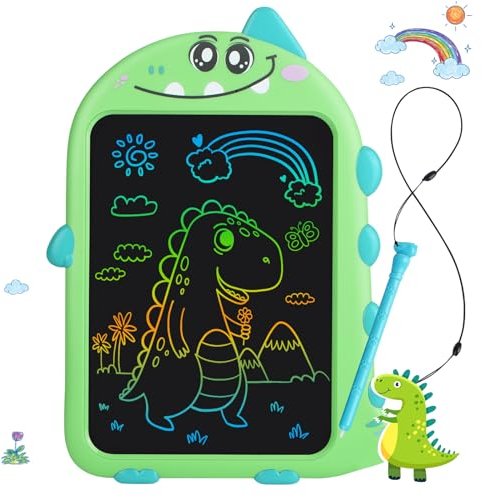 Surekuo Buntes LCD Schreibtafel Kinder, 10-Zoll Maltafel Zaubertafel Dinosaurier Zeichenbrett ab 3 4 5 6 7 8 Jahre alt Junge Mädchen, Tragbares Lernspielzeug Geschenk für Geburtstag Weihnachten (Grün)