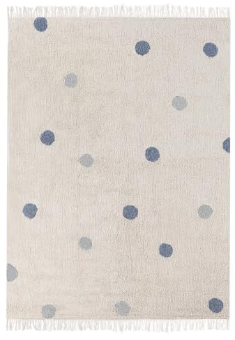 Beliani Kinderteppich Beige Baumwolle 140 x 200 cm Punkte Muster für Kinder | Stoff, Gepunktetes Muster, Handgetuftet, Florhöhe 1 cm, Rechteckig, 100% Baumwolle