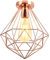 PETITES ECREVISSES Plafonnier E27 Industriel Lustre Suspension Vintage Métal Cage Lampe plafond forme Diamant 26cm Rétro Luminaire d'eclairage pour Chambre Salon Cuisine (Or rose-p)