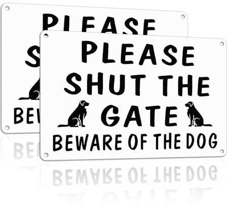 SINMAO 2 Pack Please Keep Gate Closed Sign, 11.8x7.8 Inches Rust Free Aluminum Metal Dog Warning Sign, UV Resistant, Scratch, Waterproof and Weatherproof, Indoor/Outdoor Use Easy to Mount, White
