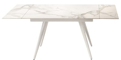 MONDO VIRO Ausziehbarer Tisch in Marmoroptik Elettra mit zwei Verlängerungen 120 x 80 cm 75 h (weiße Marmorplatte glänzend/weißer Sockel)
