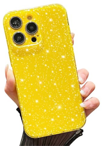 FABSPARK Case for iPhone 13 Pro Max,Super Cute Vibrant Neon Glitter Shiny Bling Sparkly Glossy Girly Case,Shockproof Slim Camera Protection for iPhone 13 Pro Max 6.7 Inch,Yellow