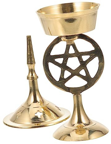 Goldenes Räuchergefäß aus Messing mit Pentagramm Design für Meditation