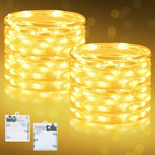 Dalugo 5 Modi Lichterkette Batterie, 5m 50 LED Lichterkette mit Timer, 2 Stück Warmweiß Lichterkette innen für Weihnachten, Schlafzimmer, Party, Hochzeit