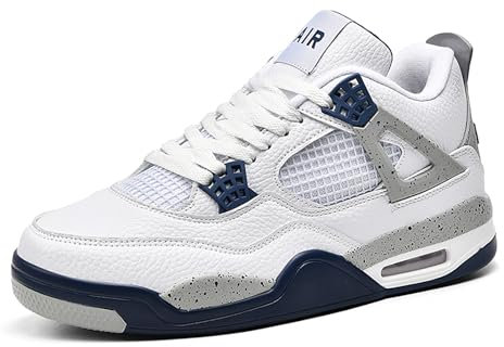 Damen Air 4 Retro Sneaker Herren Basketballschuhe Retro Schuhe Skateboardschuhe Laufschuhe Turnschuhe Sportschuhe AY043 weiß blau EU 37