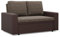 Mebligo - Zweisitzer Sofa Wohnzimmer mit Schlaffunktion, Bettkasten und Kunsteleder 148x90x87 (BxHxT) Braun Luna, Schlafsofa Platzsparend, Schlafcouch, Sofabett, Sofa Bed, Bettsofa