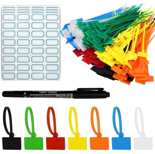 200PCS Cable Zip Tie with Tag,2.5x100mm Self-Locking Plastic Nylon Cable Ties with Write On Label Multicolor Small Zip Tie Label Tags for Wire Marking and Organizing