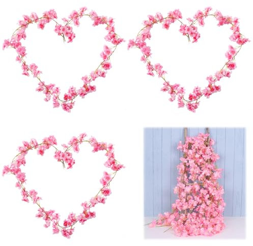 YCHYAN 3 Pezzi Ghirlanda di Fiori di Ciliegio, 1.8 m Simulazione di Fiori di Ciliegio, Decorazione Dell'arco Della Festa di Nozze, Adatto per Decorazioni Murali per Matrimoni All'aperto (Rosa)