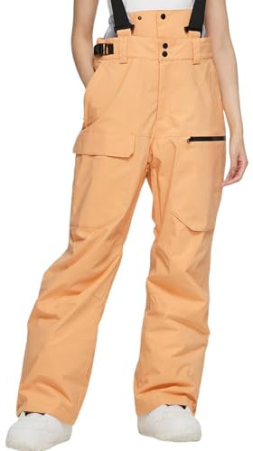 ALSOGO Damen Skihose Wasserdicht Isolierte Latzhose Winter Snowboard Verstellbare Hosenträger Schneehose Winddicht Outdoor Warme Hose Orange M