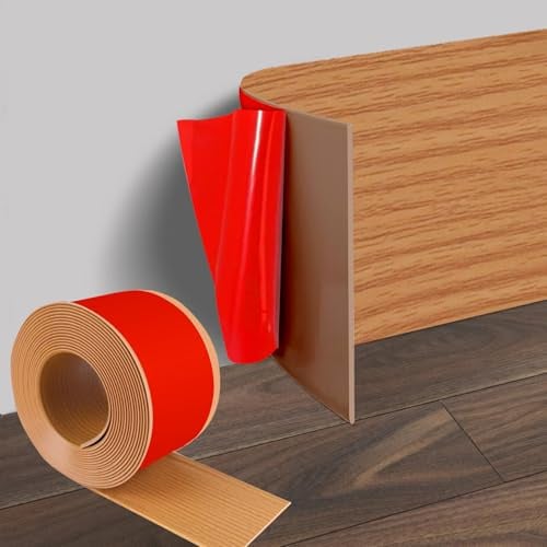 bechoanigel 10 cm x 10 m, plinthe adhésive souple auto-adhésif, PVC flexible, grain de chêne jaune, plinthe plate, auto-adhésif, pour salon, chambre, cuisine