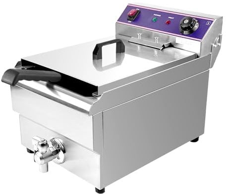 MOOTACO Commercial Deep Fryer,17L Electric Fryer with Drain Tap,Stainless Steel Fryer with Thermostatic Control,Large Tank with Lids&Basket for Home Restaurant Kitchen