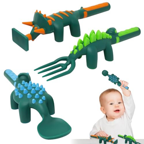 3 Pièces Ustensiles Dinosaures,Couverts de Bébé,Ensemble Fourchette et Cuillère Pour Enfants,Fourchette et cuillère à thème de la Dinosaures pour les tout-petits et les jeunes enfants