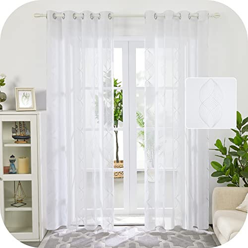 Deconovo Rideaux pour Chambre d'enfant Fille - Voilages avec Œillets, Transparents avec Broderie Feuilles, 140x240 cm, Rose, Lot de 2 pièces