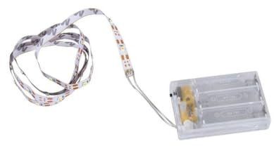 BOXélec Ruban LED adhésif 1 mètre, lumière blanche intense, sans branchement, fonctionne avec 3 piles AA, idéal pour usage intérieur