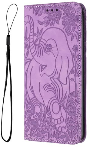 Ucikov Cover per telefono Apple iPhone 14,Custodia Smart Elephant Pattern Portafoglio in pelle Flip Cover di protezione antiurto per Apple iPhone 14,Viola