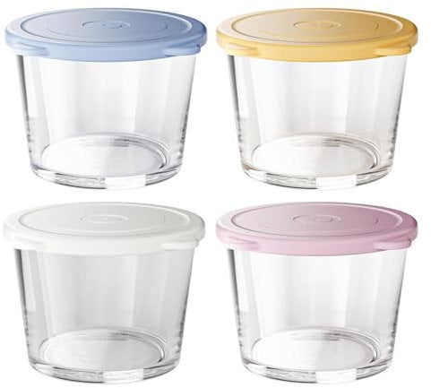 Hniuyun 4 Pack 270ml Glass Meal Prep Containers with Airtight Lids, BPA-Free Heat-Resistant Microwave Dishwasher Freezer Safe for Soup Salad Overnight Oats