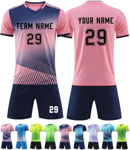 DIY Maillots et Ensembles et Enfants Adultes de Football Personnalisés Maillots de Soccer Foot avec Nom et Numéro T-Shirt de Football Gifts pour Adultes et Enfants,02 Rose