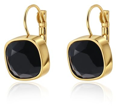 Bunte Kristall baumeln Tropfen Ohrringe für Frauen, 18 Karat vergoldete zierliche Huggie Hoop Vintage Square Geometrie Schmuck Geschenke für Frauen