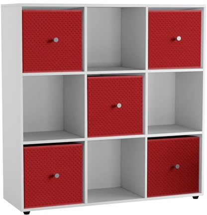 URBNLIVING 9 Cube Storage Unit with 5 Foldable Fabric Drawers, Wooden Freestanding Bookcase Shelf Organiser, Modern Cube Shelving for Bedroom, Office, Living Room, Toys, Clothes & Books