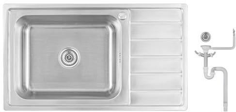 Preero 86x50X20 Küchenspüle Edelstahl 304 0,8mm,XXL Becken 50x40cm,1 Becken, eckig,Spülbecken, Abtropffläche rechts