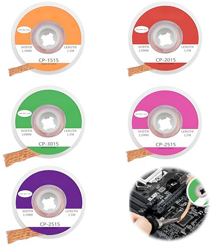5 Stück Entlötlitze Kupfer No-Clean 1.5mm 2mm 2.5mm 3mm 3.5mm Breit | Für Präzise Reparaturen, Einfache Anwendung, Qualität, 5 Größen