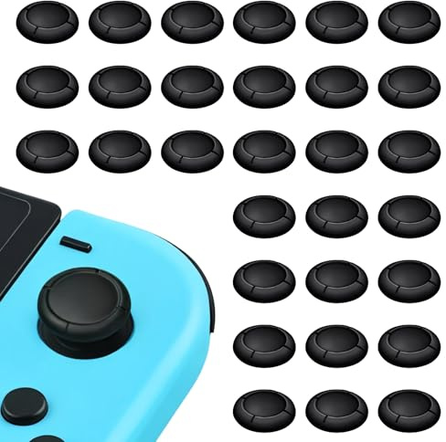 Aihoom 30 Stück Joystick-Kappen, Ersatz für Switch, Switch Lite und Switch OLED Controller, Schutzzubehör für Nintendo Joystick kompatibel mit Joycon und Konsole, Schwarz