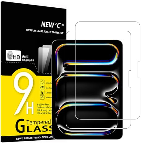 NEW'C Verre Trempé pour iPad Pro M5 (2025) 11 Pouces, Protection Écran | Lot de 2, Transparent, 11 pouces, Non compatible: iPad Pro 11 M4 2024, Dureté 9H, Anti-rayures, Sans bulles